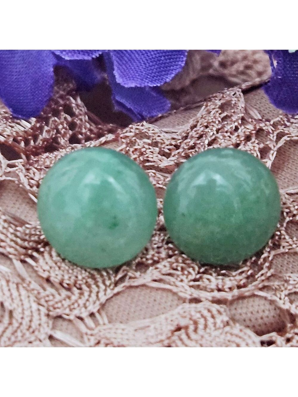 Green Aventurine Silver Stud Earrings - Picture 2 of 4